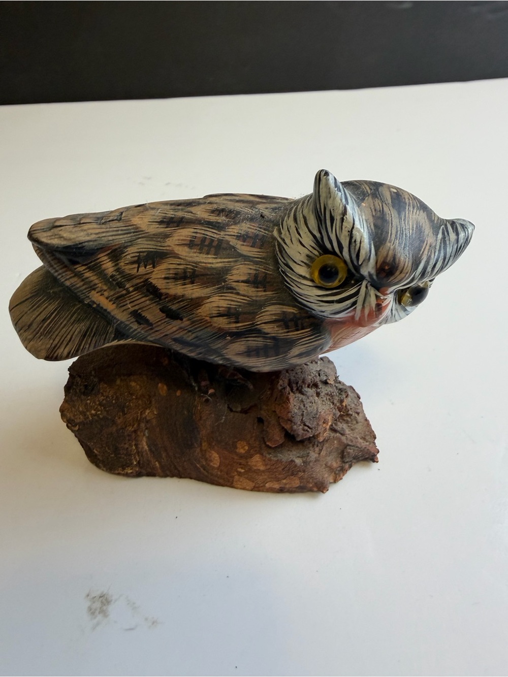 Hand-Painted Owl Ornament in Brown and Cream - Decorative Pet Fish Accessory